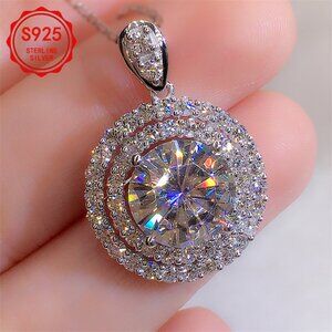 EJG-5 Carat Moissanite Round Pendant Necklace - 925 Sterling Silver